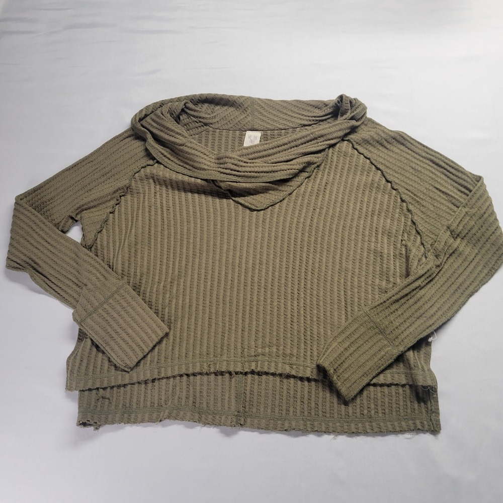 We The Free Free People Olive Green Wildcat Waffle Knit Cowl Neck Thermal Top XS